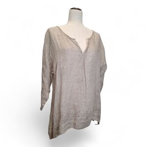 Namsar Women's Tan Sheer Linen V Neck Tunic S/M